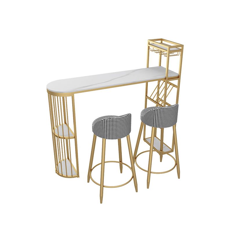 Glam White Stone Bar Dining Table Iron Double Pedestal Bistro Table with Wine Rack Clearhalo 'Bar Furniture' 'Bar Tables' 'bar_tables' 'furn' 'furn_bar_tables' 'Furniture' 'furniture_bar_tables' 'Kitchen & Dining Furniture' 'kitchen&dining_furn' 'kitchen' 1200x1200_0b43d5ba-fe9b-4acc-9657-93ffe5537eef