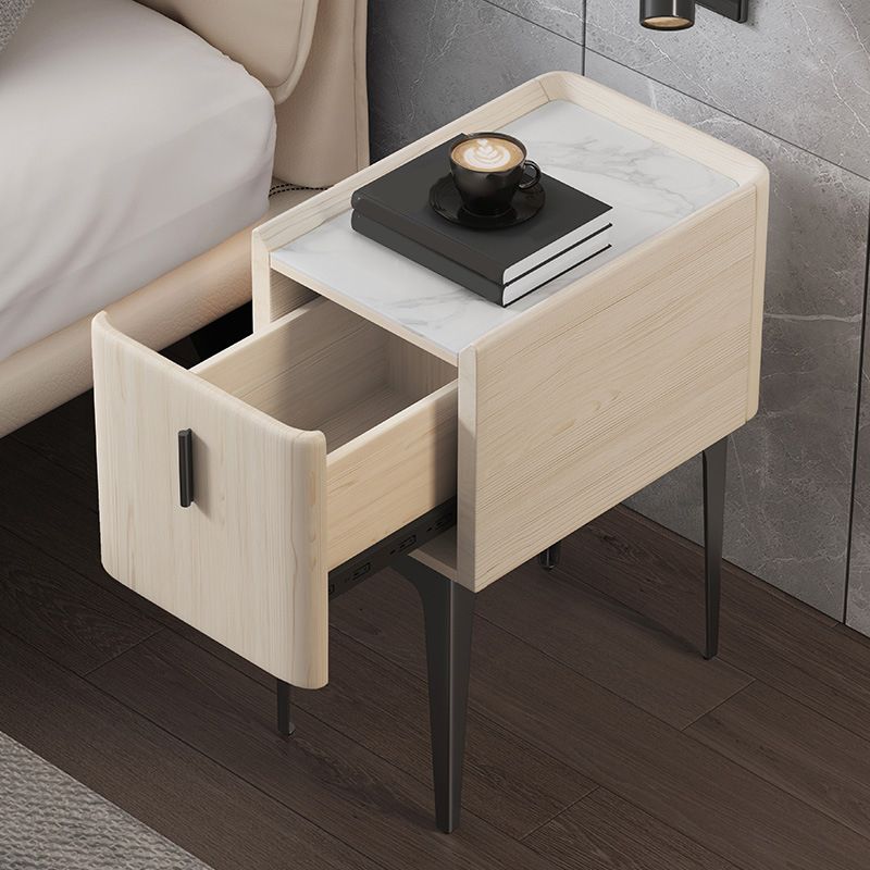 Mesa de acento de piedra contemporánea Nightsand de 19.68 "Alto 1 cajón de la cama de la cama de cajones