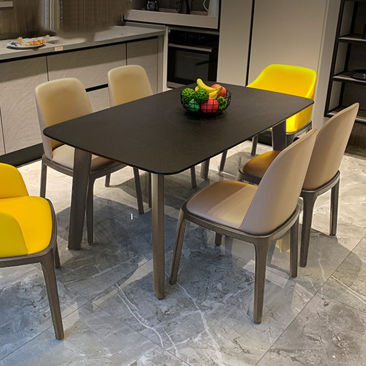 Modern Rectangle Stone Dining Table Wood Base for Dining Room