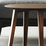 Solid Wood Round Coffee Table in Brown Scandinavian 2 Pieces Cocktail Table Set