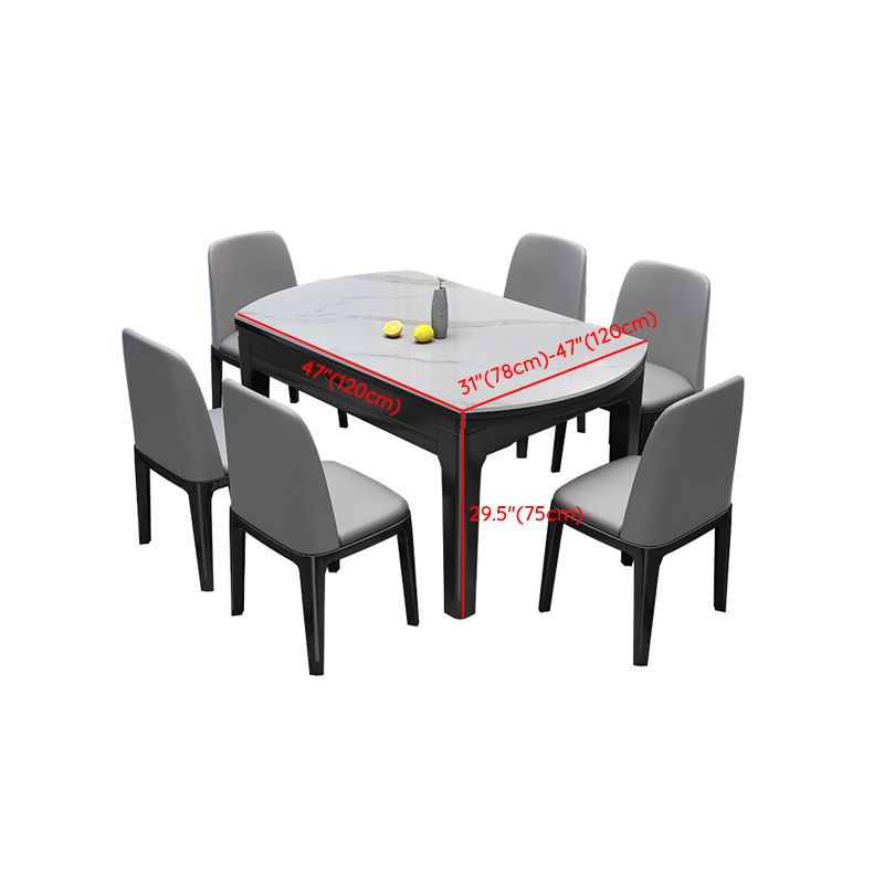 7枚の焼結された石と無垢材のダイニングルームの家具セット