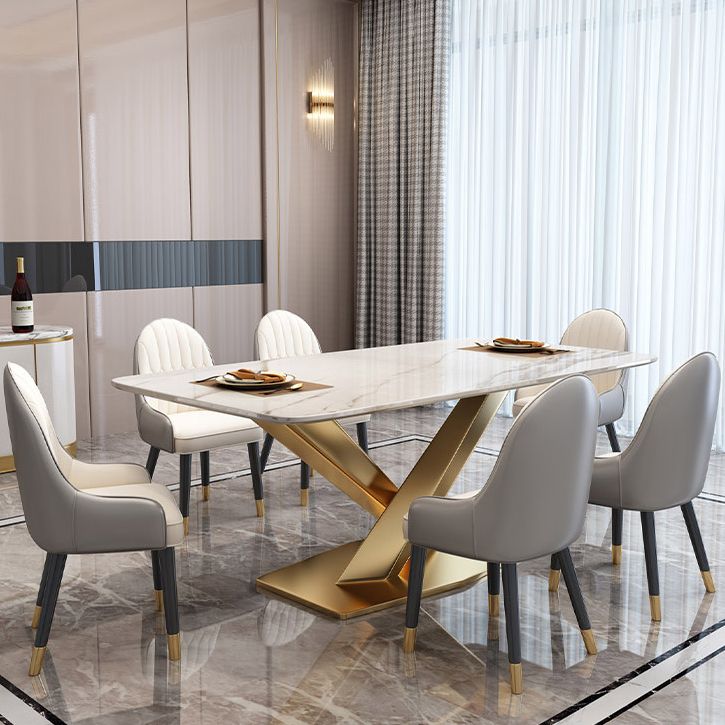 Glam Sintered Stone Kitchen Dining Table Rectangle Standard Dining Table with Pedestal Base Clearhalo ' dining_table' 'Dining Tables & Seating' 'Dining Tables' 'furn' 'furn_dining_table' 'Furniture' 'furniture_dining_table' 'Kitchen & Dining Furniture' 'kitchen&dining_furn' 'kitchen' 'kitchen_dining_table' 1200x1200_0b5009bd-0717-4c70-8780-792e5e6b014d