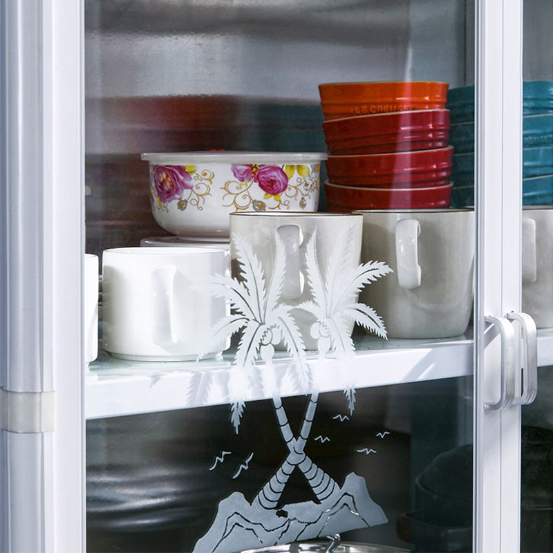 Tempered Glass Buffet Server 60-inch Height White Metal Frame Kitchen Server Clearhalo 'buffet_sideboard' 'Buffets & Sideboards' 'furn' 'furn_buffet_sideboard' 'Furniture' 'Kitchen & Dining Furniture' 1200x1200_0b52445e-4269-45e6-bf9e-d52a7326f7db