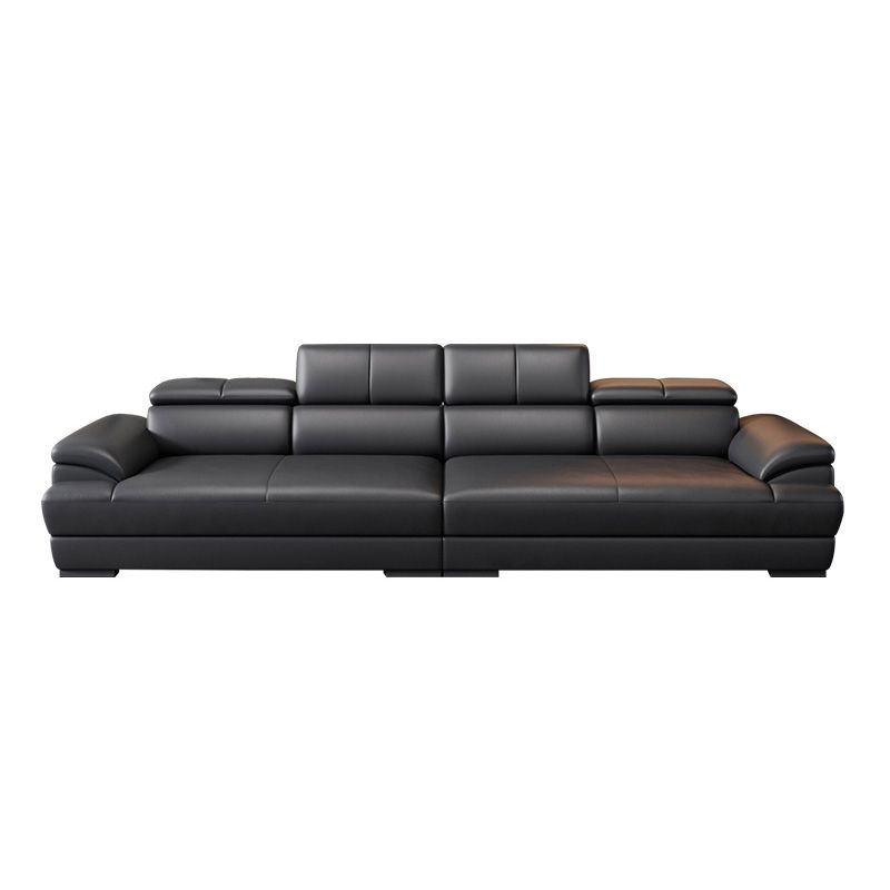 Genuine Leather Pillow Top Arm Sectional Sofa 27.56"H Cushion Back Sofa,Black Clearhalo 'furn' 'furn_sectionals' 'Furniture' 'furniture_sectionals' 'Living Room Furniture' 'Sectionals' 1200x1200_0b53ef69-9fca-4fba-a970-eb87a1e542b8