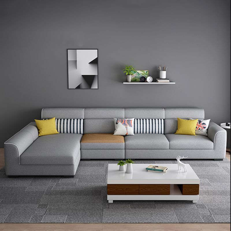 34.6"H Modern Linen/Faux Leather Square Arm Sofa& Chaise Lounge for Living Room Clearhalo 'furn' 'furn_sectionals' 'Furniture' 'furniture_sectionals' 'kitchen' 'kitchen_sectionals' 'Living Room Furniture' 'Sectionals' 1200x1200_0b55c574-cbfd-4e46-9c5f-14e23886ae92