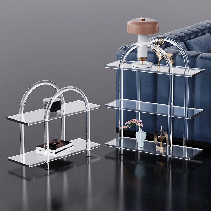 Contemporary Clear Acrylic Sofa Side Accent Table 4 Legs End Table with Storage Shelves Clearhalo 'Coffee & Accent Tables' 'End & Side Tables' 'end_side_tables' 'furn' 'furn_end_side_tables' 'Furniture' 'Living Room Furniture' 1200x1200_0b5728f6-cc4c-4ebf-9ef2-87557fd449db
