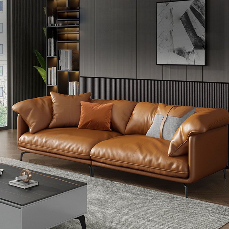 Orange Sofa with Pillow Back and Sponge Seat Filled with Wood Leather/imitation Leather Clearhalo 'furn' 'furn_sofas' 'Furniture' 'furniture_sofas' 'kitchen' 'kitchen_sofas' 'Living Room Furniture' 'Sofa' 'sofas' 1200x1200_0b5b3ce6-21f1-4e4f-a357-d14ef655ce67