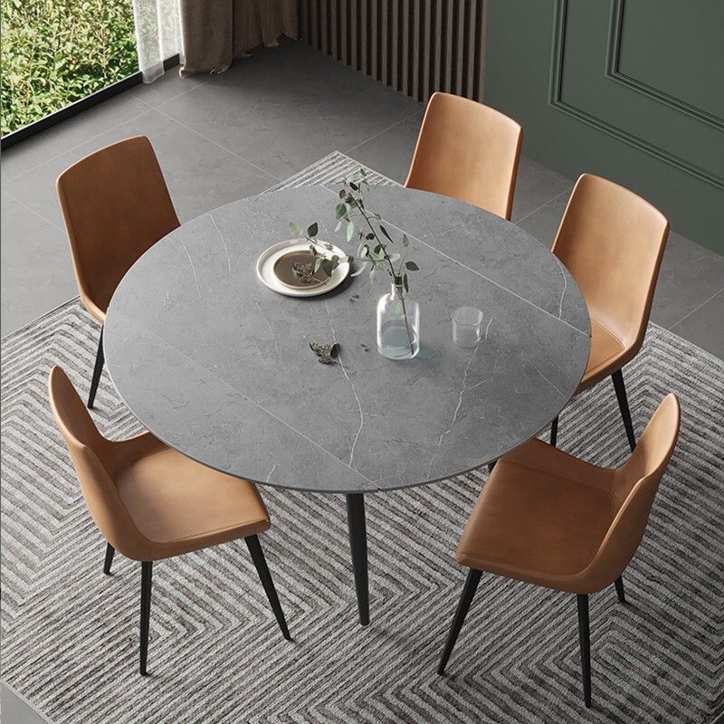 Extendable Round Dining Table Modern Sintered Stone Top Table with 4 Legs Clearhalo ' dining_table' 'Dining Tables & Seating' 'Dining Tables' 'furn' 'furn_dining_table' 'Furniture' 'furniture_dining_table' 'Kitchen & Dining Furniture' 'kitchen&dining_furn' 'kitchen' 'kitchen_dining_table' 1200x1200_0b5d5395-c231-4ea1-b1b5-31699d1d76a3