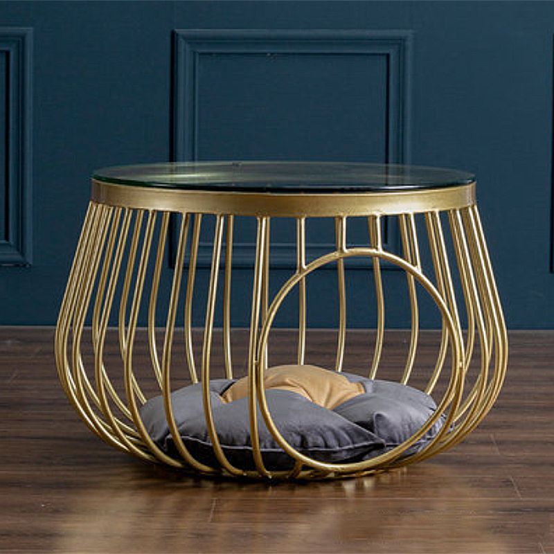 Glam Slate/Glass Top Coffee Table Dia 21.7" Frame Cocktail Table with Storage Clearhalo 'Coffee & Accent Tables' 'Coffee Tables' 'coffee_tables' 'furn' 'furn_coffee_tables' 'Furniture' 'Living Room Furniture' 1200x1200_0b5ded89-3f5a-4ad1-87f3-aede4ba23008