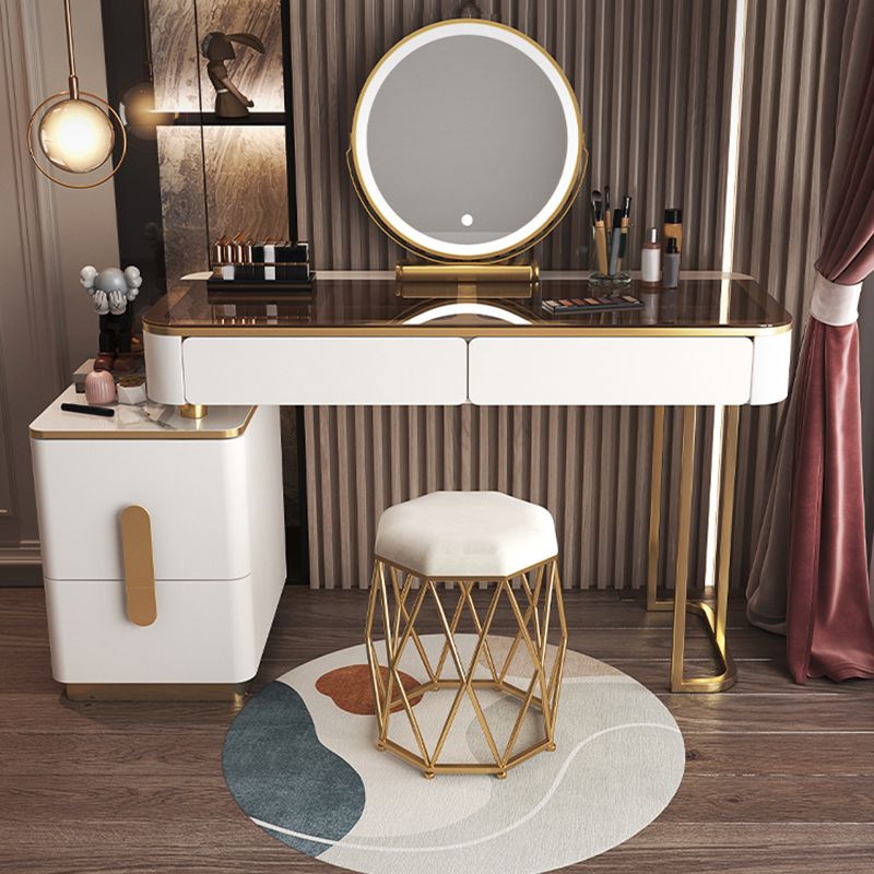 Tables de vanité blanche brillante du maquillage de maquillage glamour avec 4 tiroirs, 15,74 "de large