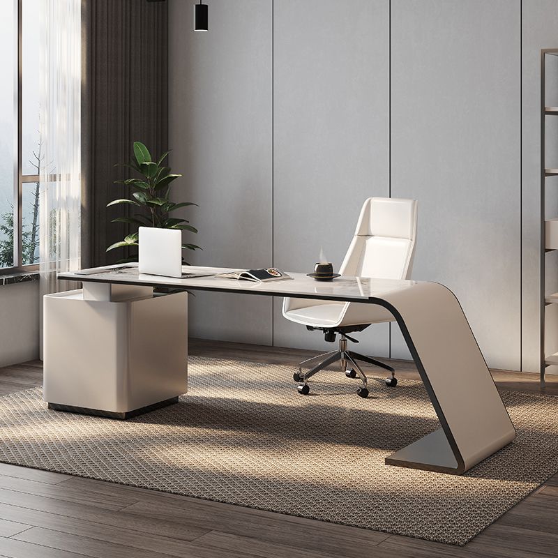 Modern Stone Office Desk Rectangular Shape Task Desk with Drawers in White Clearhalo 'furn' 'furn_office_desk' 'Furniture' 'Office Desks' 'Office Furniture' 'office_desk' 1200x1200_0b617147-ce17-4a4e-bc45-cf071272db87