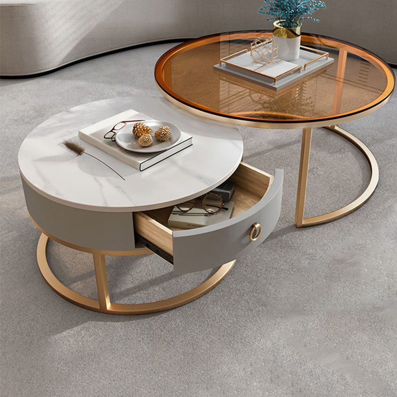 Rahmen-Basis-Design, runder Glas-/Kunsttisch, Couchtisch mit Metallbasis