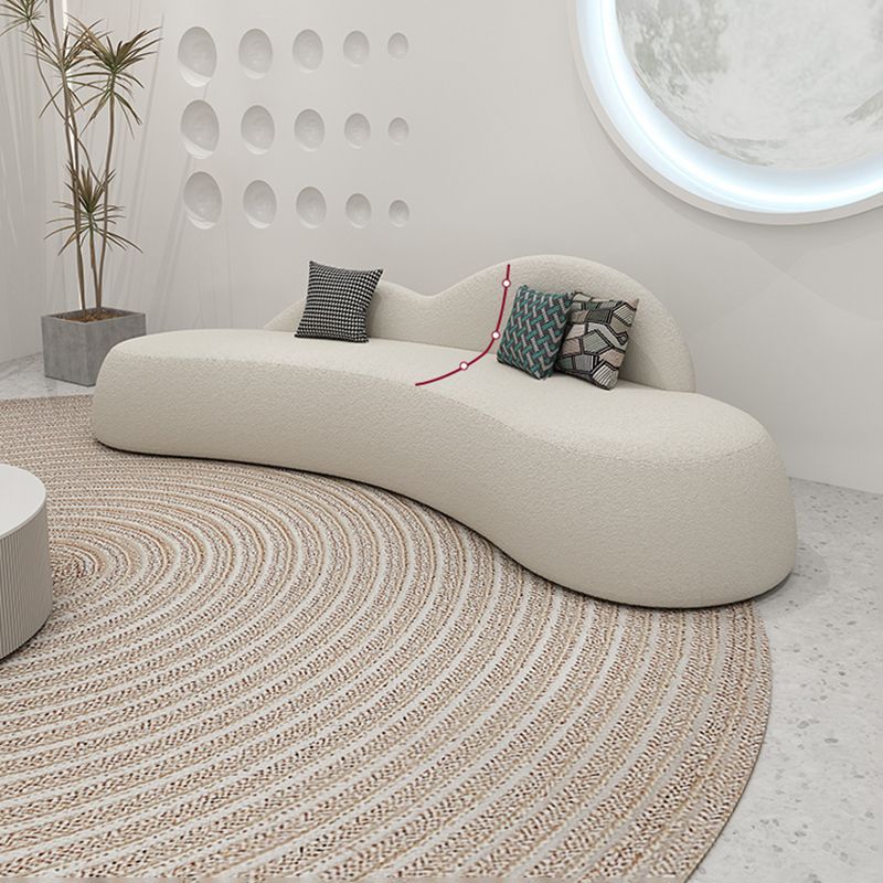 White Wool Curved Sofa Nordic 39.4" D Armless Sofa with Pillows