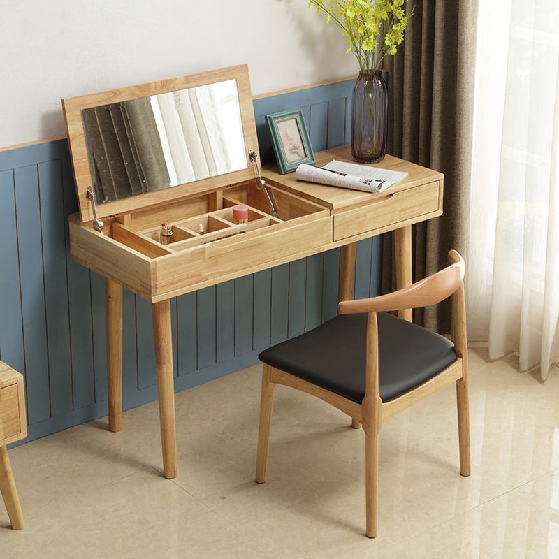 スツール1ドロワーウッドバニティテーブル付きのゴムウッドドレッシングテーブルセット
