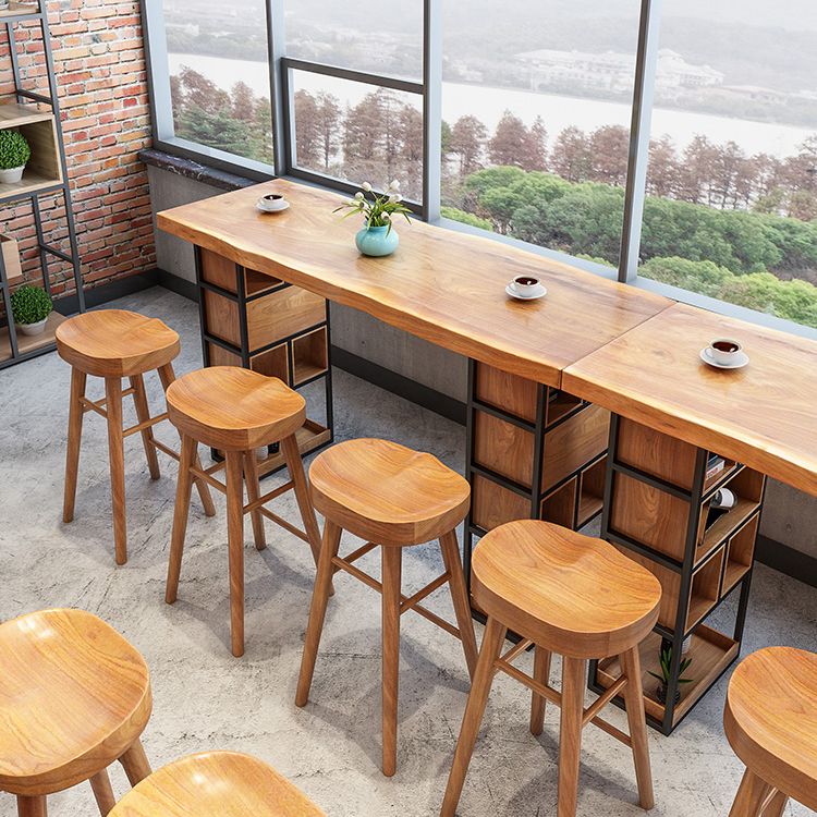 Brown Wood Counter Table with Rectangle Table Top Double Pedestal Table - 41.3" H Clearhalo 'Bar Furniture' 'Bar Tables' 'bar_tables' 'furn' 'furn_bar_tables' 'Furniture' 'furniture_bar_tables' 'Kitchen & Dining Furniture' 1200x1200_0b6973c3-447e-4a36-9846-2fef5be6633c