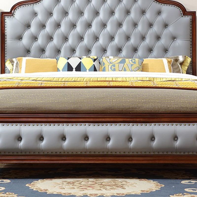 Cama de panel marrón tradicional 57.08 "Cama de roble de alto con cabecera tapizada