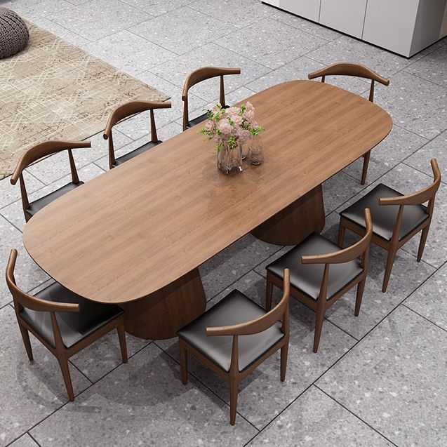Contemporary Dining Table Pine Solid Wood Dining Table with Double Pedestal