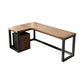 Industrial Brown Writing Desk L-Shape Office Desk with Metal Legs