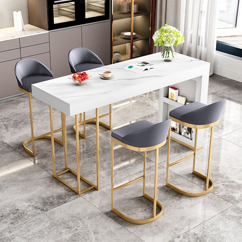 Glam Bar Table Set 1/3/5 Pcs Rectangle Stone Bar Table and Upholstered Stools Clearhalo 'Bar Furniture' 'furn' 'furn_home_bar_bar_sets' 'Furniture' 'Home Bars & Bar Sets' 'home_bar_bar_sets' 'Kitchen & Dining Furniture' 1200x1200_0b6e9afe-323a-46ec-ba38-7986275be42d