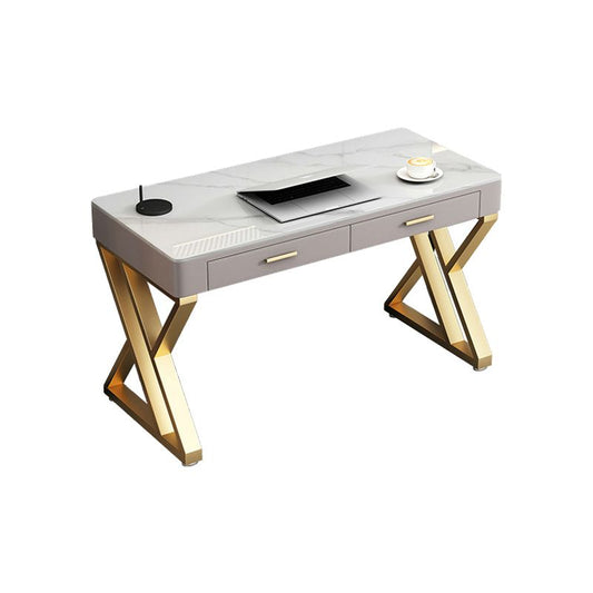 Scrivania glam da scrivania curva in pietra con cassetti, alto 29,53 "