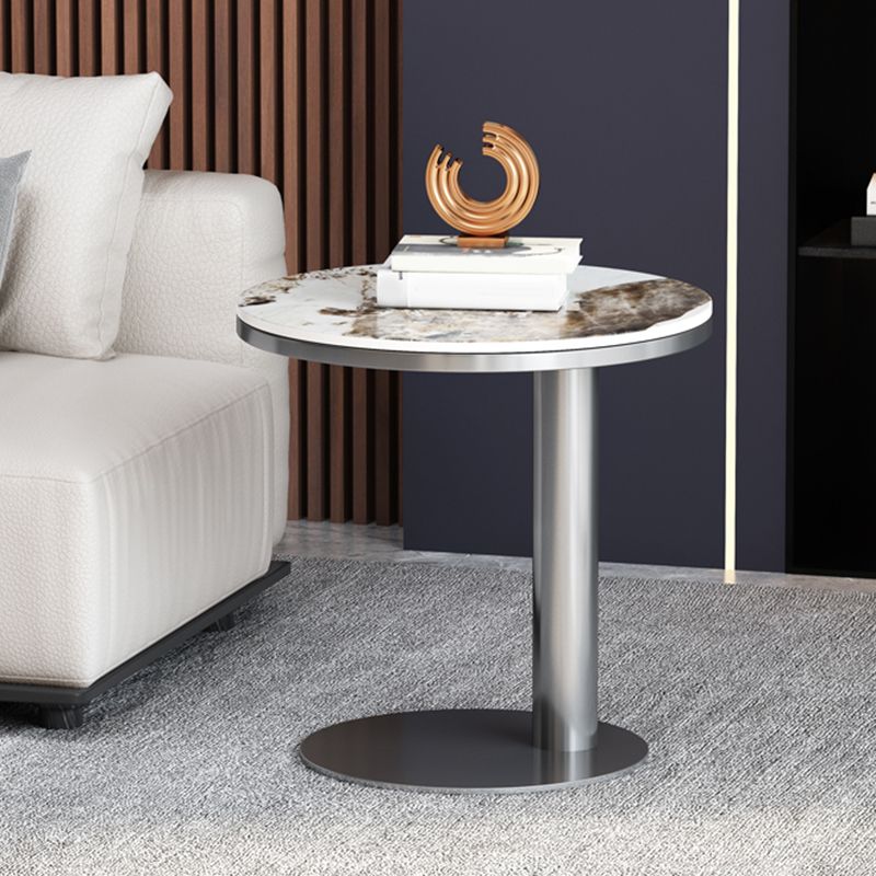 Modernistic Pedestal Table 19.7" Round Slate Top Side End Table