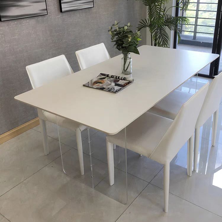 Tavolo da pranzo in pietra bianca con tavolo da pranzo moderno rettangolare con base in acrilico
