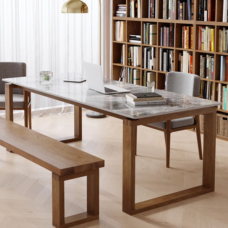 Modern Stone Office Desk Rectangular Shape Task Desk en gris y marrón