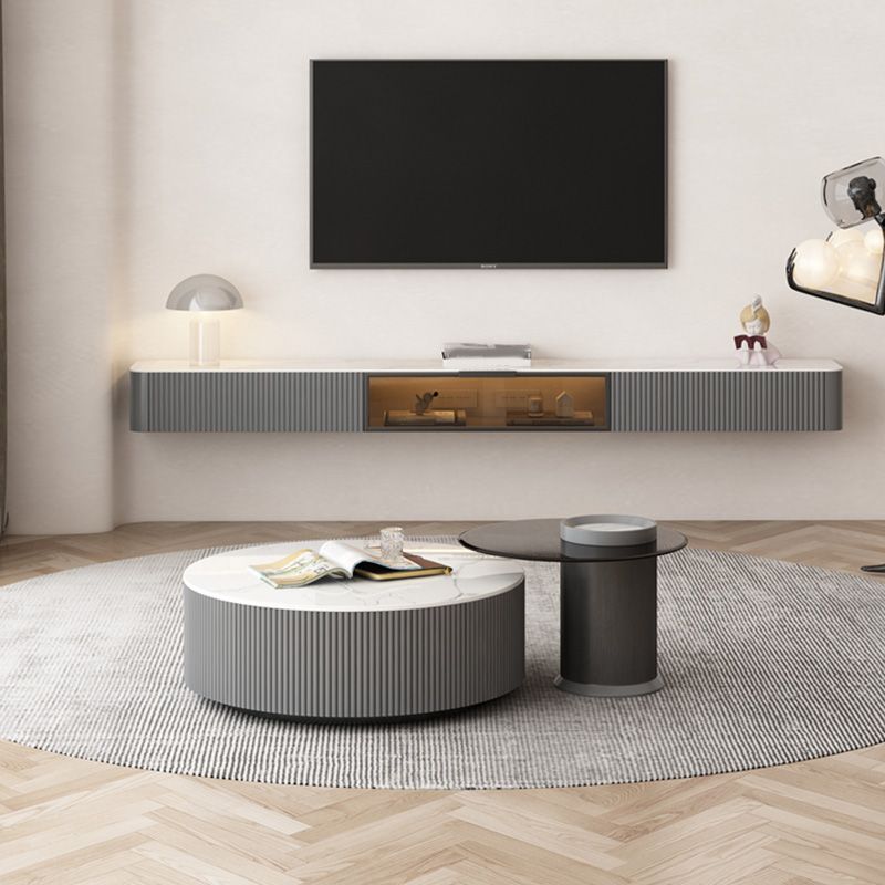 Round Slate Top Coffee Table Glam Drum Coffee Cocktail Table with Drawer Clearhalo 'Coffee & Accent Tables' 'Coffee Tables' 'coffee_tables' 'furn' 'furn_coffee_tables' 'Furniture' 'Living Room Furniture' 1200x1200_0b7b1e79-9f19-4a81-ac6a-7fe02808b55f