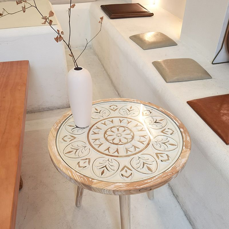 French Country 3 Legs Sofa Side Accent Table Solid Wood Round End Table