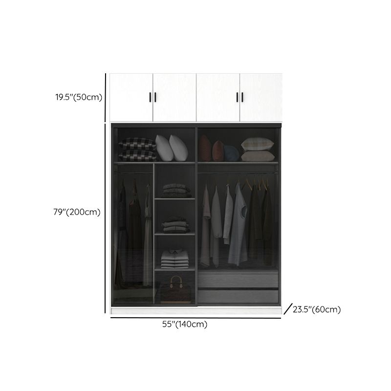 White Wardrobe with Grey Glass Doors Modern Storage Cabinet for Bedroom Clearhalo 'Armoires & Wardrobes' 'armoires_wardrobes' 'Bedroom Furniture' 'furn' 'furn_armoires_wardrobes' 'Furniture' 1200x1200_0b802318-d20d-46c1-91f0-69f8094edc1d
