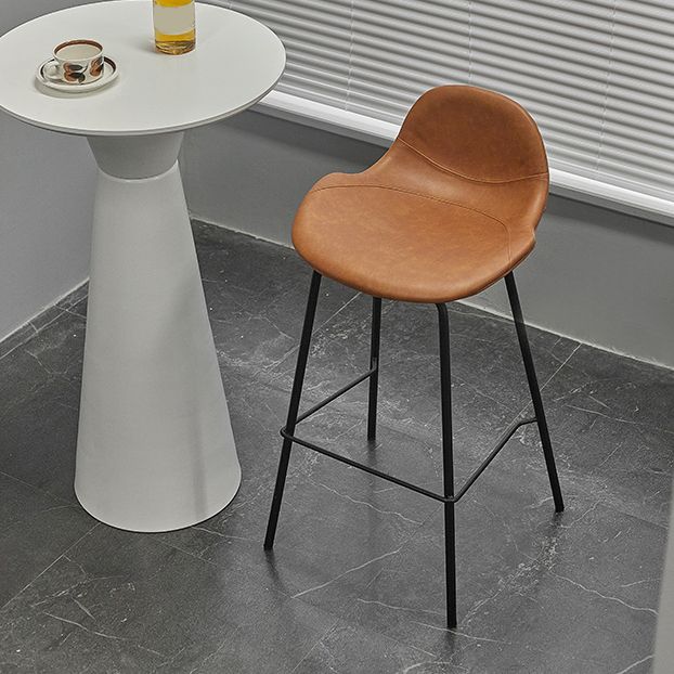 Modern Faux Leather Counter Stool Low Back Barstool with Metal Legs