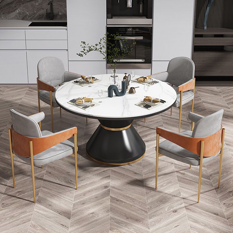 Glam 1/5/7 Pieces Dining Set Round Stone Dining Table for Dining Room Clearhalo 'Dining Room Sets' 'Dining Tables & Seating' 'dining_room_set' 'furn' 'furn_dining_room_set' 'Furniture' 'furniture_dining_room_set' 'Kitchen & Dining Furniture' 1200x1200_0b873631-e9f7-44ad-bb5a-793428cd25bf