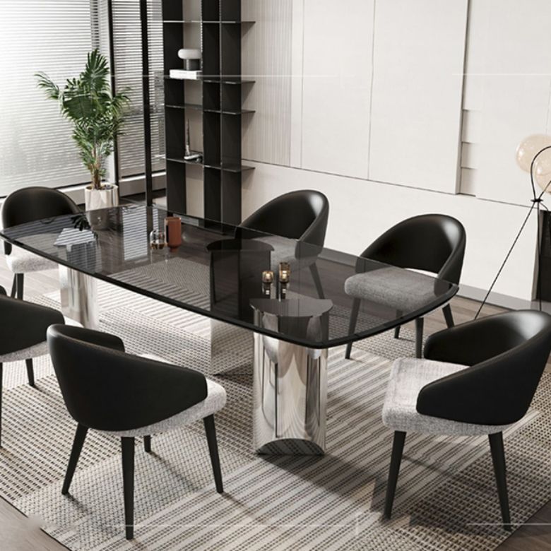 Simplicity Style Rectangle Glass Dining Site Table with 3 Legs Clearhalo 'Dining Tables & Seating' 'Dining Tables' 'dining_table' 'furn' 'furn_dining_table' 'Furniture' 'Kitchen & Dining Furniture' 1200x1200_0b8a093d-1a44-452a-a0c1-5f101fde8290