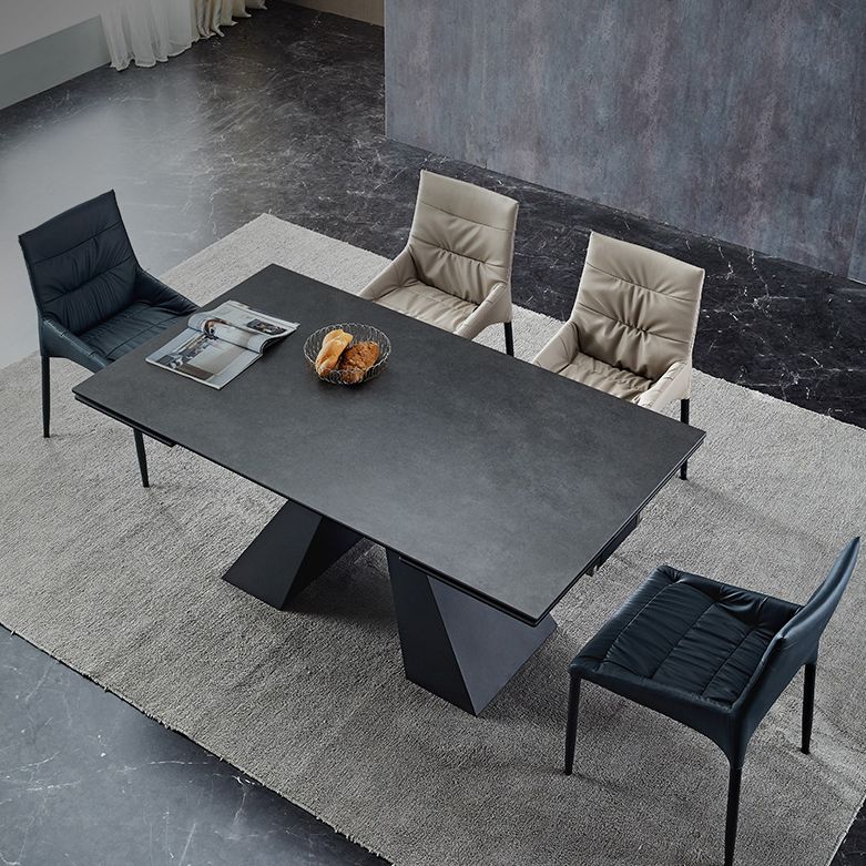 Rectangle Traditional Luxury Dining Table Grey Sintered Stone Table with Double Pedestal Clearhalo ' dining_table' 'Dining Tables & Seating' 'Dining Tables' 'furn' 'furn_dining_table' 'Furniture' 'furniture_dining_table' 'Kitchen & Dining Furniture' 'kitchen&dining_furn' 'kitchen' 'kitchen_dining_table' 1200x1200_0b8a65f5-d305-4102-962f-02f9cfa033e8