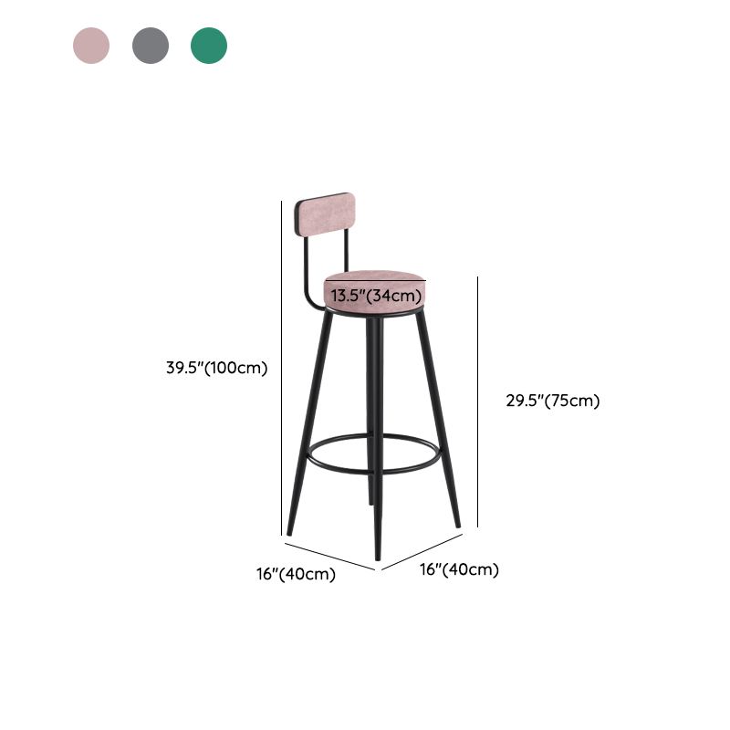 Glam Upholstered Dining Stools Round Bar Stools with Footrest