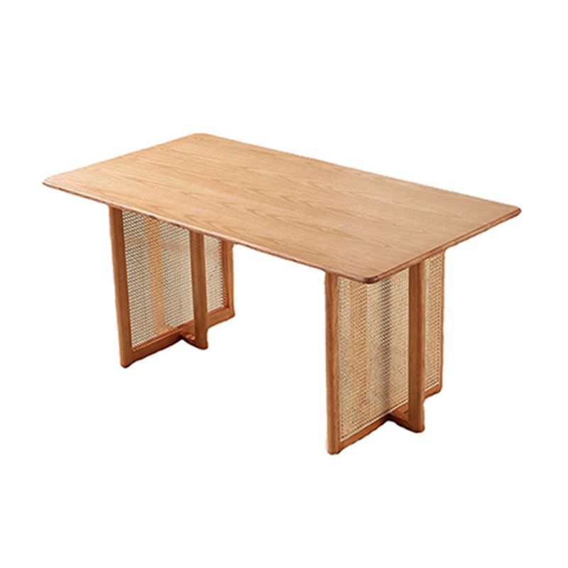 Rectangle Wood Dining Table Modern Oak Table in Nature with Double Pedestal Clearhalo ' dining_table' 'Dining Tables & Seating' 'Dining Tables' 'furn' 'furn_dining_table' 'Furniture' 'furniture_dining_table' 'Kitchen & Dining Furniture' 'kitchen&dining_furn' 'kitchen' 'kitchen_dining_table' 1200x1200_0b9131c7-a53a-49ed-b072-e65f94c25bec