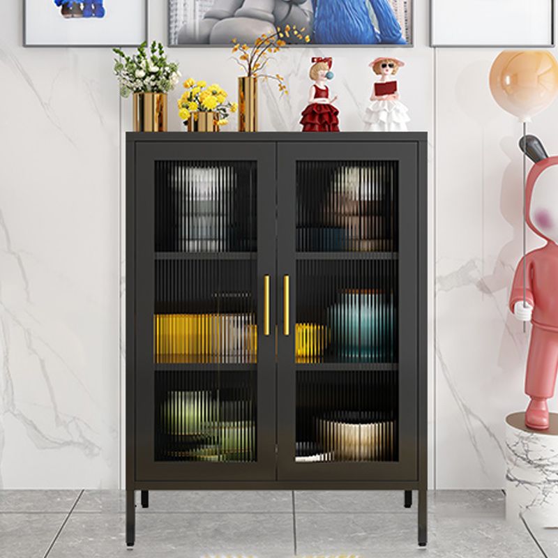 Contemporary Dining Server with Glass Doors Metal Buffet Server Clearhalo 'buffet_sideboard' 'Buffets & Sideboards' 'furn' 'furn_buffet_sideboard' 'Furniture' 'Kitchen & Dining Furniture' 1200x1200_0b9193f3-6676-4dd6-9389-75597fedeaf4