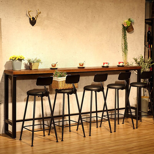 屋外用のモダンバーテーブルブラックアイアンソリッドウッドパブテーブル