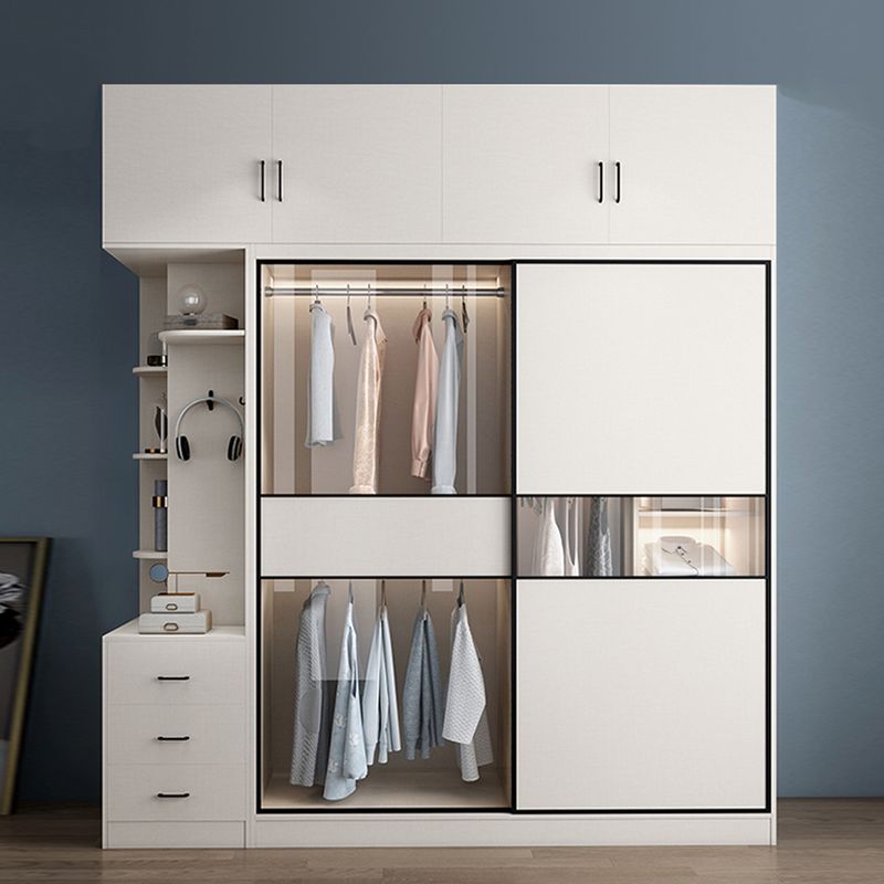 White Colour Wooden Wardrobe Cloth Rod Included Wardrobe Closet with Sliding Doors Clearhalo 'Armoires & Wardrobes' 'armoires_wardrobes' 'Bedroom Furniture' 'furn' 'furn_armoires_wardrobes' 'Furniture' 1200x1200_0b9338c9-ac19-40ab-be97-ca5e6cb27c80