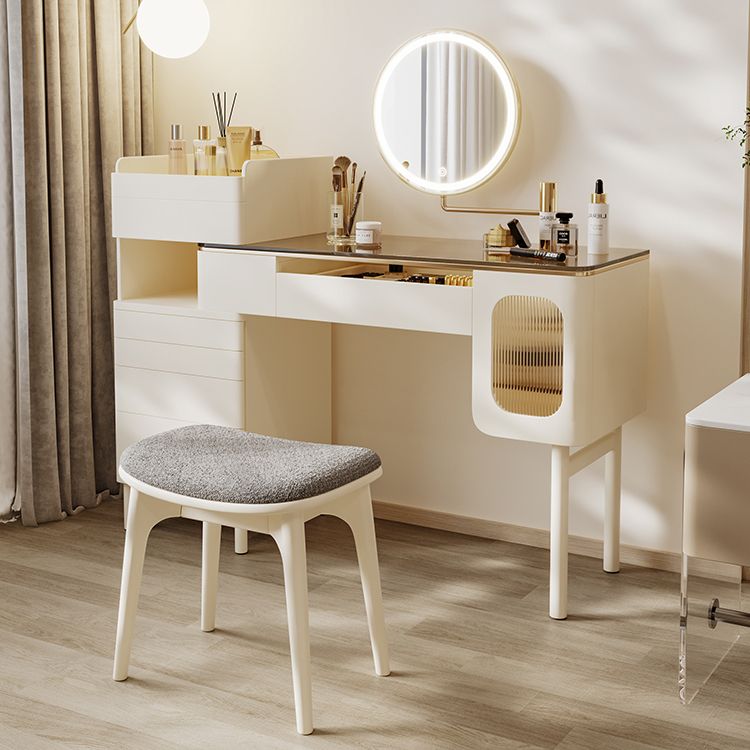 Contemporary Brown Glass Vanity Table with Stool Drawers Included Dressing Table