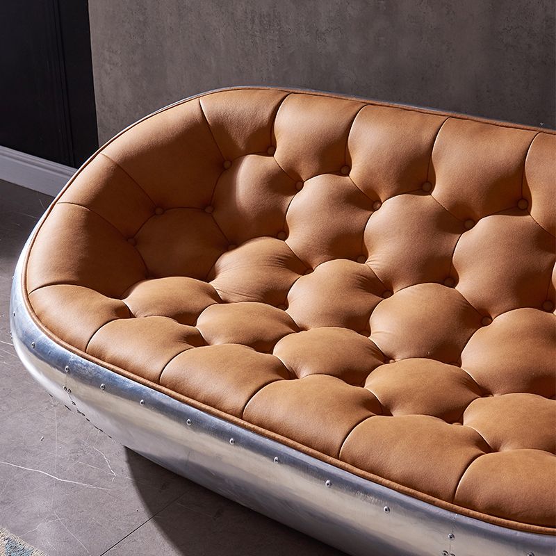 Contemporary Seating Orange Leather Tufted Living Room Settee Clearhalo 'furn' 'furn_sofas' 'Furniture' 'Living Room Furniture' 'Sofa' 'sofas' 1200x1200_0b99cf90-c25e-4cc9-8e29-bb57f69a2dd1