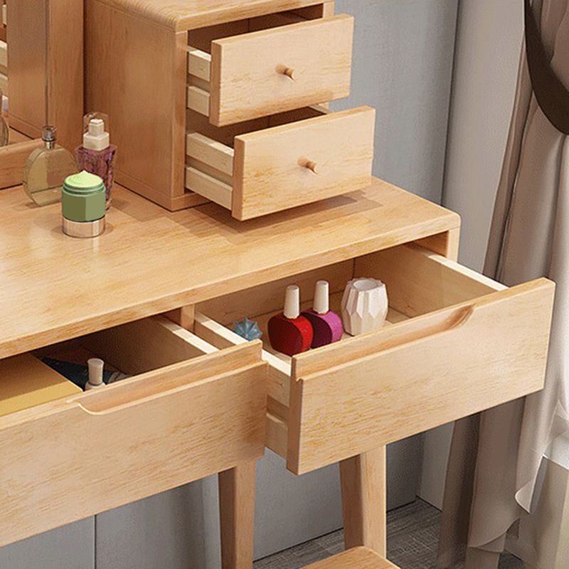 Mirrored Wood Makeup Dressing Table Stool Set with 4 Drawers Clearhalo 'Bedroom Furniture' 'furn' 'furn_makeup_vanities' 'Furniture' 'Makeup Vanities' 'makeup_vanities' 1200x1200_0b9ad0f1-3589-4b72-b3b4-9d8fc6d25bac