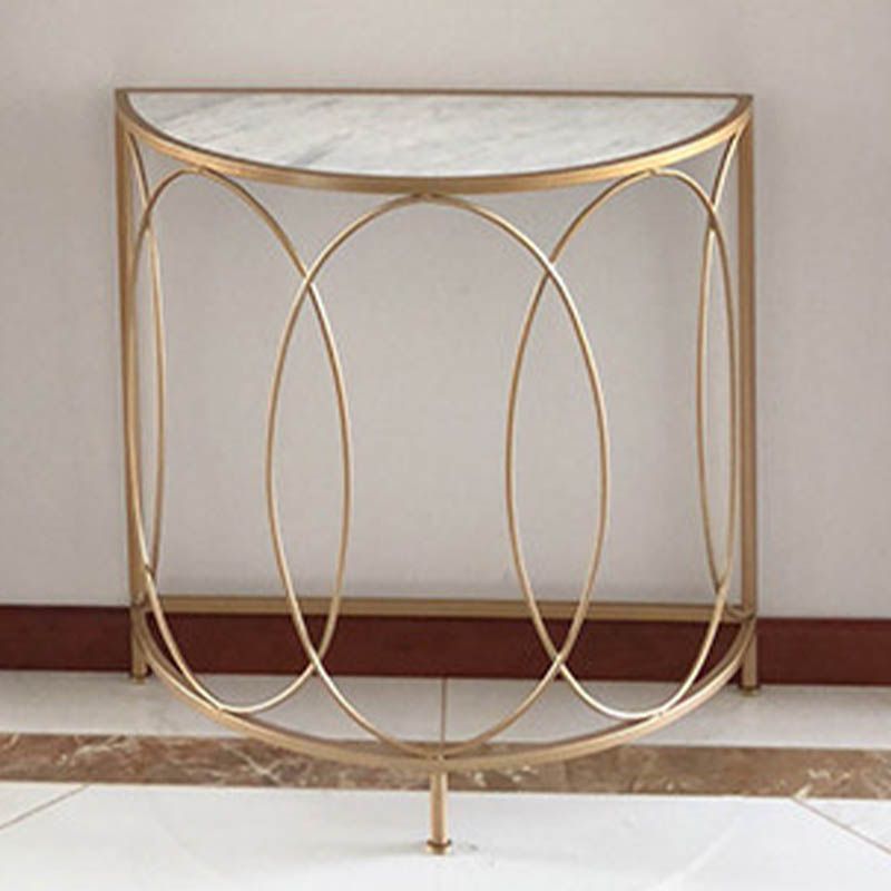 Modern Half Moon Console Table Stone Console Sofa Table in Gold and White Clearhalo 'Console Tables' 'console_tables' 'Entry & Mudroom Furniture' 'furn' 'furn_console_tables' 'Furniture' 1200x1200_0b9b008b-e679-4402-a535-62513400161b