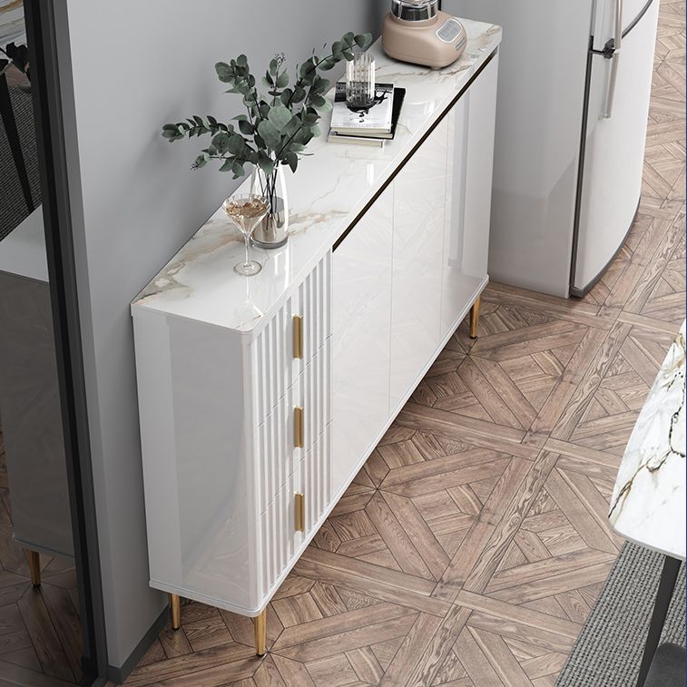 Glam Style Stone Sideboard Buffet Dining Room 34"H 3-Drawers Buffet Server in White Clearhalo 'buffet_sideboard' 'Buffets & Sideboards' 'furn' 'furn_buffet_sideboard' 'Furniture' 'Kitchen & Dining Furniture' 1200x1200_0b9c542e-85bc-4b27-9b19-3367fd1050ff