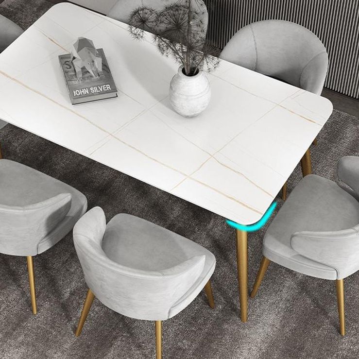 Glam Iron Dinette Set 1/4/7 Pieces Rectangle Dining Table Set with Sintered Stone Top