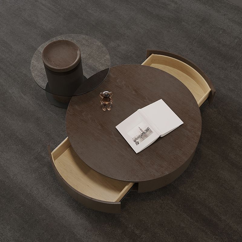 North European Round Coffee Table Wood 1 Cocktail Table with Drawers Clearhalo 'Coffee & Accent Tables' 'Coffee Tables' 'coffee_tables' 'furn' 'furn_coffee_tables' 'Furniture' 'Living Room Furniture' 1200x1200_0b9f7914-0248-4166-a9ad-3eae01ce3d30