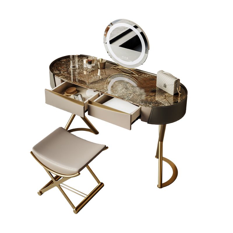 Glam Dressing Table Lighted Mirror 2-Drawer Bedroom Make-up Vanity