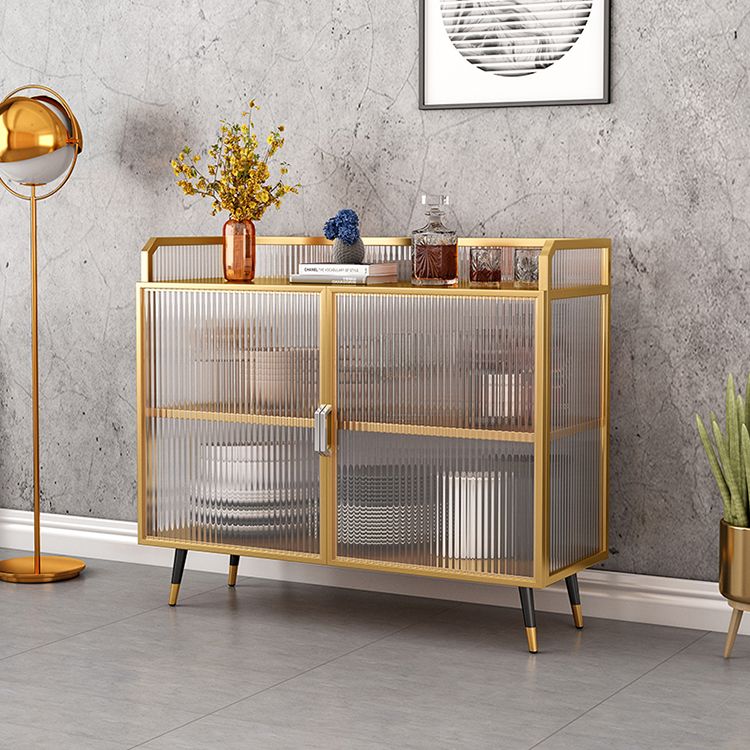 Polished Finish Metal Sideboard Glam Indoor Dining Server with Clear Glass Doors Clearhalo 'buffet_sideboard' 'Buffets & Sideboards' 'furn' 'furn_buffet_sideboard' 'Furniture' 'Kitchen & Dining Furniture' 1200x1200_0ba4be52-22bc-4b3e-976c-b8e1683c2338
