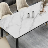 Contemporary Fixed Faux Marble Dining Room Table with 4 Black Metallic Legs Kitchen Dining Set Clearhalo 'Dining Room Sets' 'Dining Tables & Seating' 'dining_room_set' 'furn' 'furn_dining_room_set' 'Furniture' 'furniture_dining_room_set' 'Kitchen & Dining Furniture' 'kitchen&dining_furn' 'kitchen' 1200x1200_0ba52d18-44fc-45b9-8df6-d9a807638ca4