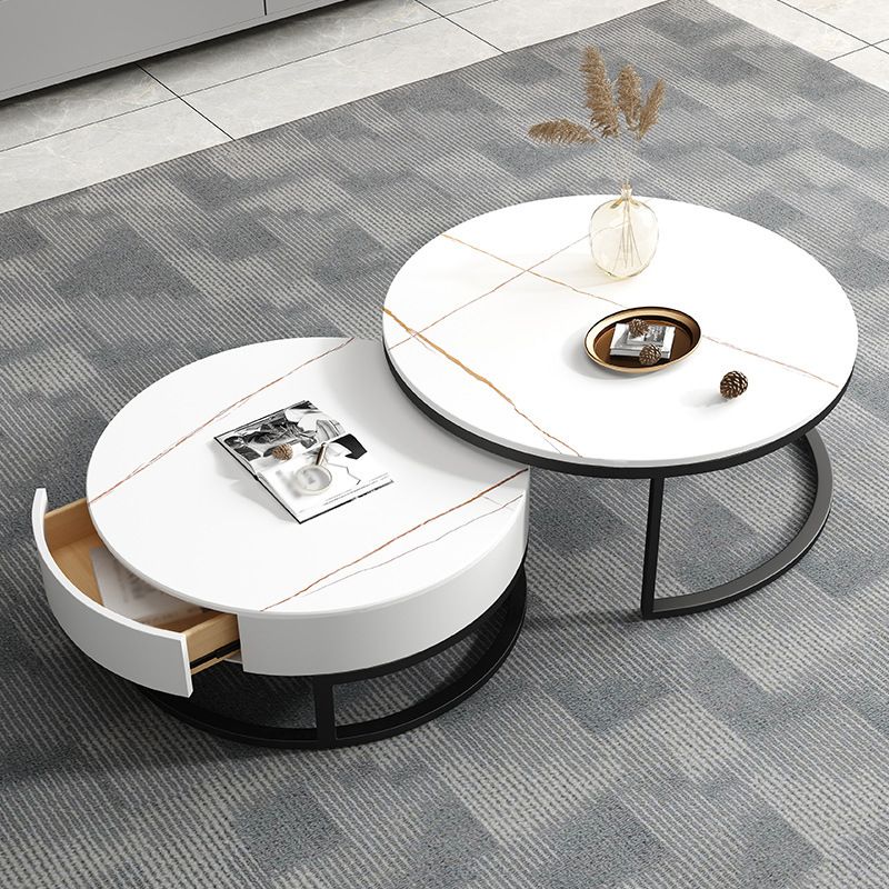 Modern Style Round Black and White Slate Top Nesting Coffee Table Clearhalo 'Coffee & Accent Tables' 'Coffee Tables' 'coffee_tables' 'furn' 'furn_coffee_tables' 'Furniture' 'Living Room Furniture' 1200x1200_0ba56dfd-d078-4c9c-ab21-227954ab3fe0